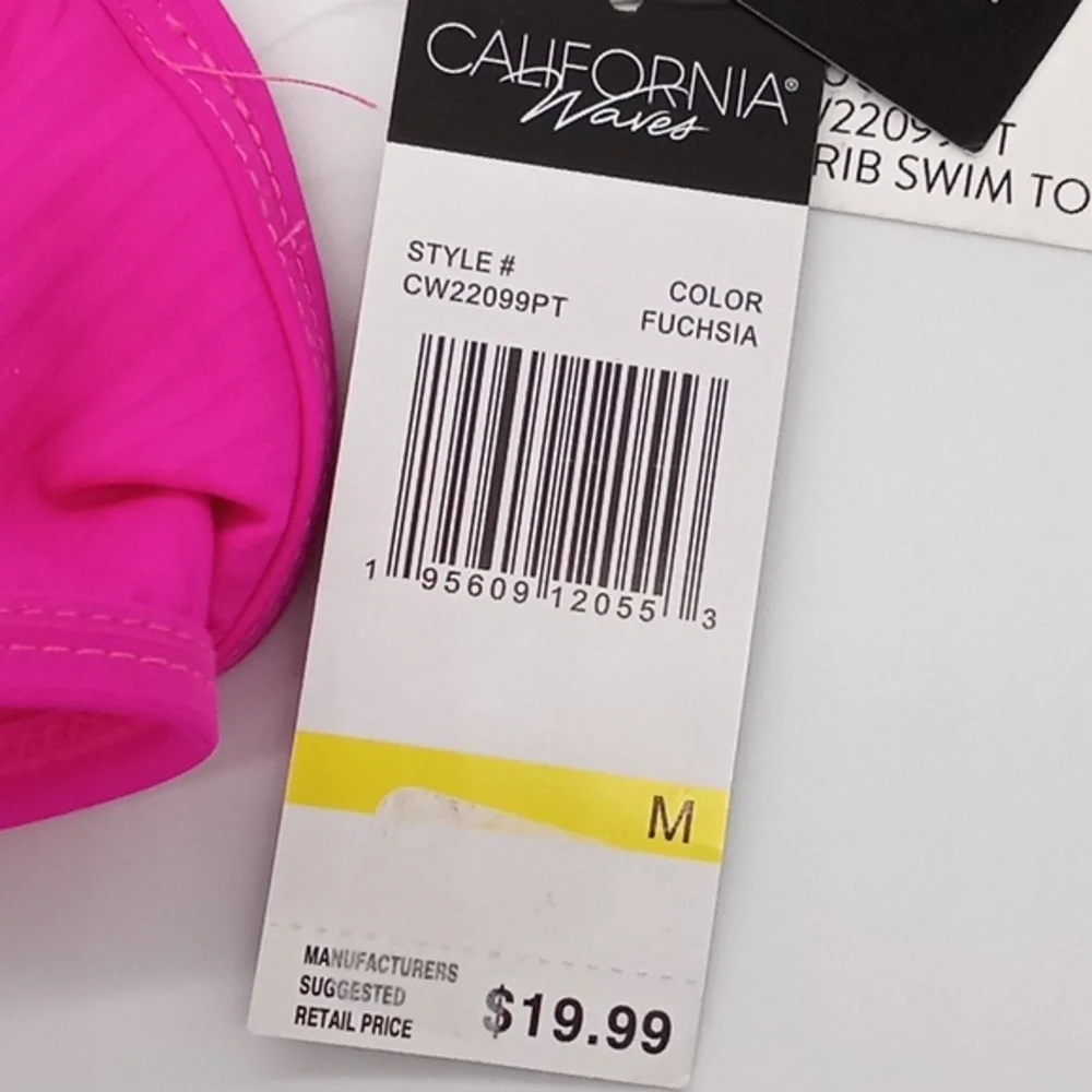 California Waves Ribbed Bralette Bikini Swim Top‎ Fuschia Pink